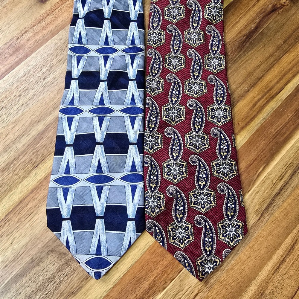 Zianetti Silk Tie Lot Mens Blue Burgundy Geometric Paisley Italian‎ Silk Bundle